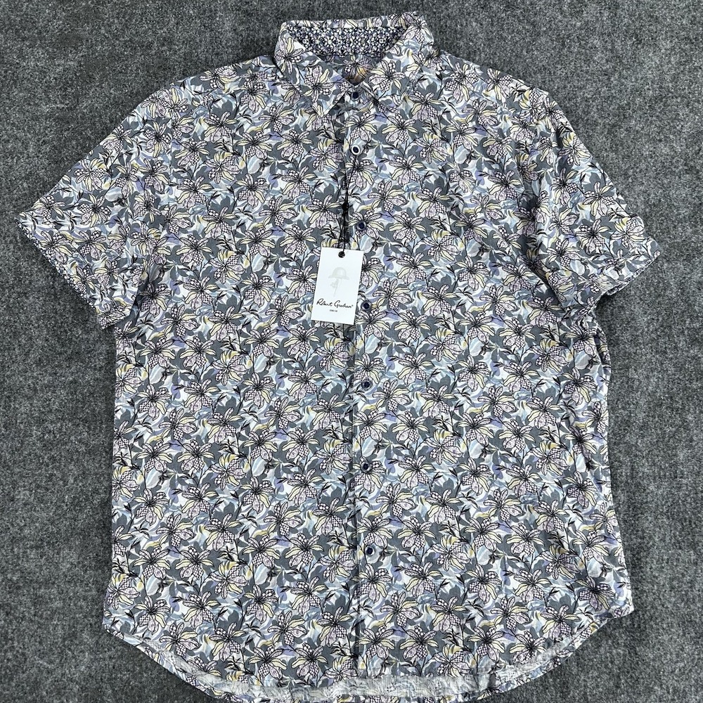 Robert‎ Graham Button-Up Shirt Mens Large Silverman Floral Vibrant Flip Cuff SS